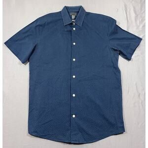 H&M Regular Fit Shirt Mens Medium Blue Micro Polka Dot Print Cotton Button Up